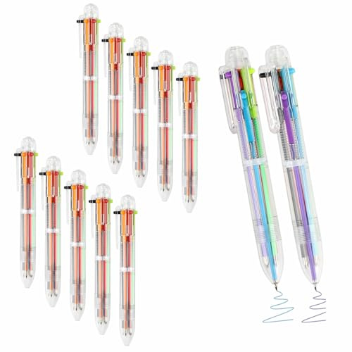 12 Stück Mehrfarbiger Kugelschreiber Transparente 6 in 1 Multicolor Stifte | 0.5mm Retractable Mehrfarbige Pen für Büro Schule Zubehör Studenten Geschenk