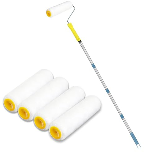 Kit Rouleau à Peinture Professionnel 4 Pièces avec Manche Télescopique 115 cm - Rouleaux Microfibre Premium pour Murs, Plafonds, Portes