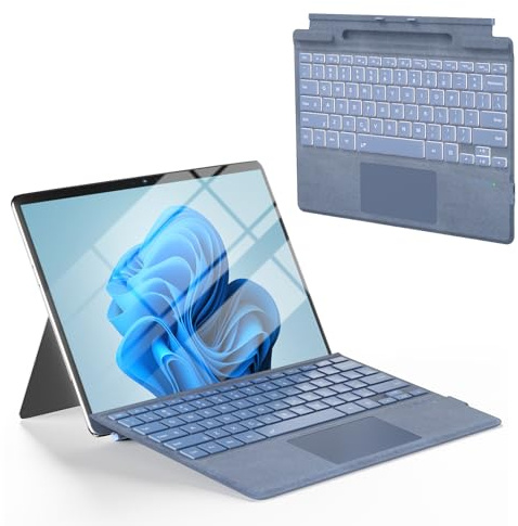 Surface Pro - Teclado azul, funda ergonómica inalámbrica para Microsoft Surface Pro 11/10/9/8/X de 13 pulgadas, teclado Bluetooth magnético portátil ultrafino con retroiluminación de 7 colores