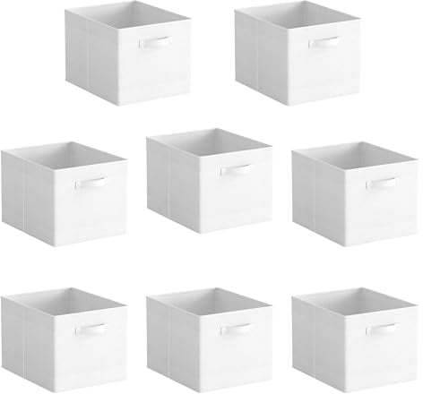 BonChoice Foldable Storage Cubes Boxes Pack of 8 with Handle for Home Organization, Fabric Wardrobe Storage Box Organizer Basket Bins for Clothes Toys Towels, Collapsible&Durable White