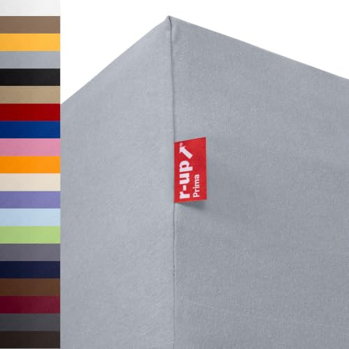 r-up Prima Spannbettlaken 200x220-220x240 Silbergrau | 97% Baumwolle / 3% Elasthan, 160g/m² Tuchgewicht, bis 35cm Höhe, viele Farben, OEKO-TEX, stressfrei auch für Familienbetten