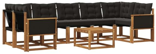 vidaXL Outdoor-Sofagarnitur mit Kissen 8 pcs Natürlich und Schwarz, Akazienholz Garten Sofa Set, modernes Möbel, langlebige Terrasse Sitzgelegenheiten, Entspannung für deinen Hinterhof