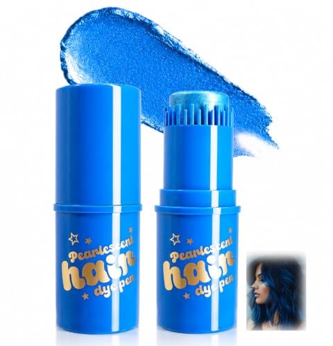 Pearlescent Blue Hair Dye Pen with Built-In Comb, Temporary Hair Colour Stick for Highlights, Easy Apply Shimmer Colour Comb Pen for Roots and Strands, Portable Styling Tool for Women