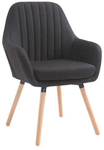 CLP Chaise De Salle A Manger Florian en Tissu I Siège Rembourrés I Chaise Visiteur avec Design Retro Et Accoudoirs Pieds en Bois, Couleur:Noir, Couleur du Cadre:Natura