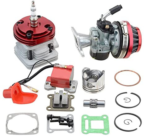 GOOFIT Carburatore 19 Minimoto Cinese con Motore Filtro Aria Cilindro 44mm per Decespugliatore 2 Tempi 47cc 49cc Scooter Pit Bike ATV Mini Quad Rosso