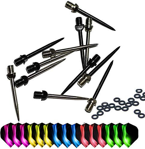 ToBeIT Dartspitzen Stahl 12 Stücke - Wechselspitzen aus Metall 2BA Plus Dart GummiringeDart Zubehör Set geeigent für Steeldart