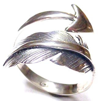 Ring Silber, Bandring offen, Motiv Seelenfeder - Pfeil , Gr. 58 größenvariabel, Sterlingsilber Unisex