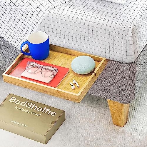 Bedshelfie Nachttisch für Etagenbett und Boxspringbett, Bettablage für WG-Zimmer, Betttablett schwebend, Bettablage zum Einhängen - Natürlich, mit Schiebefunktion