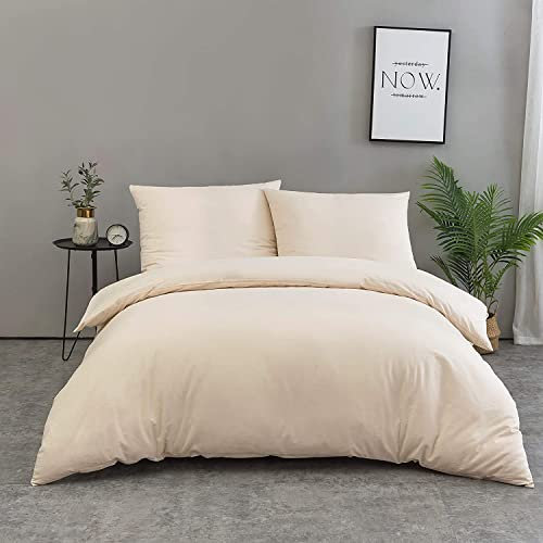 AYSW 100% Baumwolle Bettwäsche mit Reißverschlüsse 200x200 cm 3er Set 1 Bettbezug mit 2 Kopfkissenbezug 80x80 cm Beige