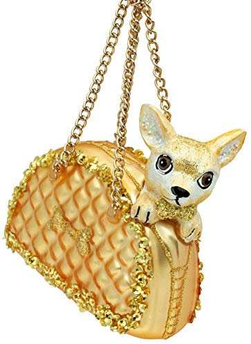 SIKORA BS487 Chihuahua in der Handtasche Christbaumschmuck Glas Figur Weihnachtsbaum Anhänger
