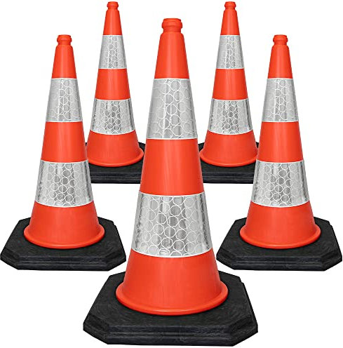 Street Solutions 5er-Pack Premium Qualitäts Pylonen Kinder 750mm - Starke und langlebige selbstbeschwerte Kegel Verkehrshütchen mit sehr niedrigem Schwerpunkt - Hergestellt in Großbritannien