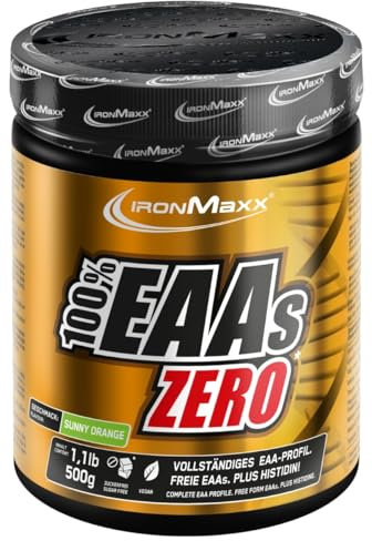 IronMaxx 100% EAAs Zero - Sunny Orange 500g Dose | EAA-Pulver,Vegan Und Zuckerfrei Mit Allen 8 Essentiellen Aminosäuren | Fruchtiger Geschmack, Frei Von Konservierungsstoffen