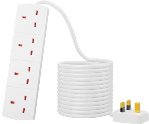 Extension Lead Long Mains Power Strip Extension Cords Approx 13 Ampere Heavy Duty Uk Certified Socket Cable Lead Ideal for Multiple Appliances of Home & Office (4 Way 2m)