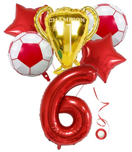 Jxuzh Fussball Geburtstag Fußball Party Deko Zubehör Fußball Geburtstagsdeko Jungen Luftballon 6. Geburtstag junge Soccer Party Fußball Ballons Deko Stern Ballon Rot Fußballfan Kindergeburtstag