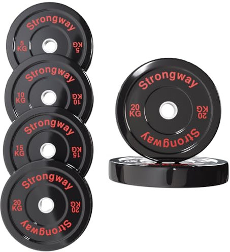 Strongway® Olympic Bumper Weight Plates (5KG 10KG 20KG) Discs for Barbell - 2 Inch (2) / 50mm Hole - Weight Lifting Workout for Home Gym Fitness Men Women (100KG SET (2X20KG + 4X10KG + 4X5KG))