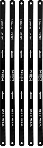 NEO TOOLS Sägeblatt für Metall 300 x 12,5 mm, 5 Stuck, dauerhaft, 24 TPI, angepasst an Standardbefestigungen