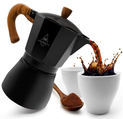 Schwarzwald Spirit Espressokocher Induktion/Gasherd/Elektro geeignet - Espresso Kocher für 6 Tassen - Aluminium Espressokanne Mokkakanne - Camping Kaffeekocher - Schwarz