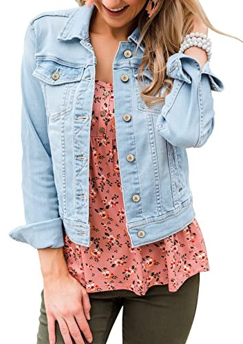Roskiky Blue Jean Jackets For Women Uk Jackets For Women Uk Cropped Denim Jacket Women Stretchy Azure Mood Size Medium fits Size 12 to Size 14