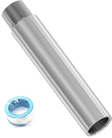 FOCMKEAS Duschkopf-Verlängerungsarm, Verlängerung, Edelstahl, 1/2PT Außengewinde auf 1/2PT Innengewinde, 150 mm Länge, Guss-Rohrverschraubung, Verlängerungsrohr, Badezimmer-Zubehör