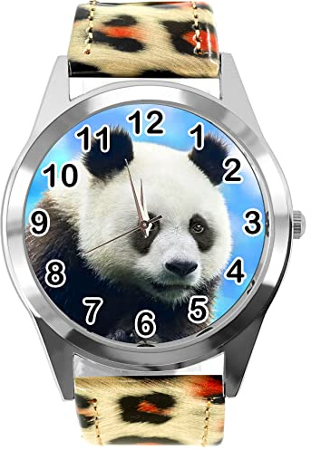 TAPORT Leopard Print Leather Round Watch for Fans of Panda