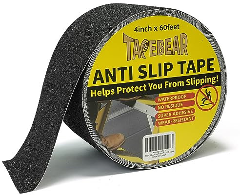 TAPEBEAR Ruban Adhésif Antidérapant, Ruban De Sécurité Antidérapant, Bande D'marquage, Haute Traction, Noir, pour Les Escalier, Les Marches, Intérieure Et Extérieure, 4inch x 60feet
