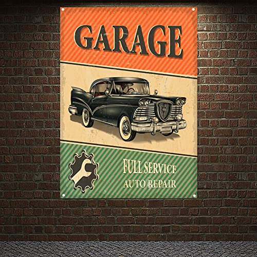 Auto-Reparatur, Vintage-Auto-Poster, Flagge, Auto-Reparatur, Wanddekoration, Banner, Leinwandbild, Wandkunst, Wandteppich für Garage