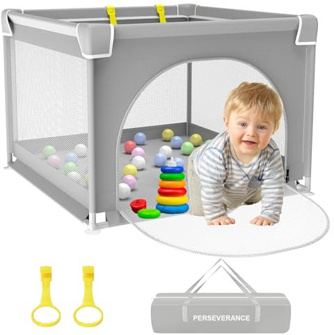 PERSEVERANCE Luafstll für Babys,90x90cm Lufstall Baby,Kinder Laufgllter,Kielnes Laufstall,Laufstall für Apartment,Laufgitter mit Atmungsaktivem Netz an Vier Seiten und Saugnäpfen