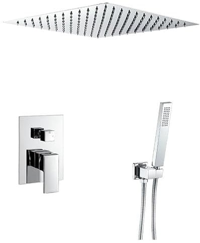 VALAZ Soffione Doccia a Pioggia Cromo | Miscelatore Doccia Incasso a 2 vie | installazione a soffitto facile e veloce | inossidabile, quadrata, spruzzatore 30 cm, serie Tajo