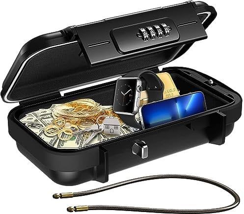 NEW Ankilo Portable Safe Box, Combination Security Case LockBox with Code, Waterproof Anti-Theft Mini Travel Safe Box with Removable Chain, Portable Lock Box for Home,Office, Black