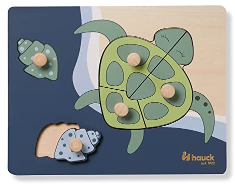 hauck Greifpuzzle für Kleinkinder Puzzle N Sort Steckpuzzle ab 1 Jahr aus FSC® zertifizertem Holz, Holzpuzzle mit Tierformen, griffige Holzknöpfe, Feinmotorik & Auge-Hand-Koordination (Turtle)