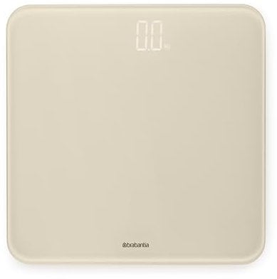 Brabantia - ReNew Pèse-Personne de Salle de Bains - À piles - Pèse-Personne en Verre Pesant Jusqu'à 180 kg - Système Précis - Pieds Antidérapants - 4 piles AAA Incluses - Soft Beige - 30 x 30 cm