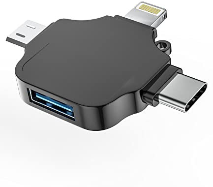 OTG Adapter Type C to USB A Female Lightning Micro Thunderbolt Male(3in1)Compatible for Samsung LG Google Apple iPhone15 Pro Max Plus iPad Pro 14 13 Android Camera Card Reader Mouse Keyboard Converter