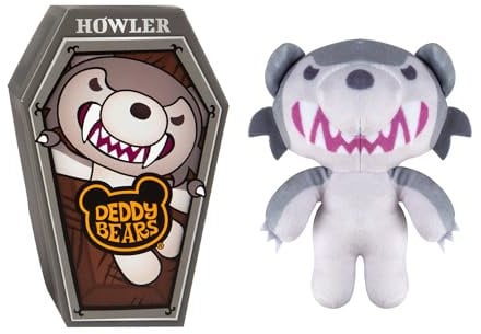 Deddy Bears - Howler Soft Toy 15cm With Coffin Plush - Halloween - Indoor Decorations, Props, Spooky Cuddlies Gifts, Creepy Children's and Adults Collectables Howler