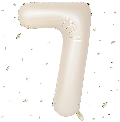 Beige Luftballon 7,Zahlen Luftballon Beige, 40 Zoll XXL Creme Weiß Folienballon 7. Sandweiß Zahlenballon 7 Helium Ballon, Luftballon 7. Geburtstag für 7 Jahre Geburtstagsdeko Kinder Junge Mädchen
