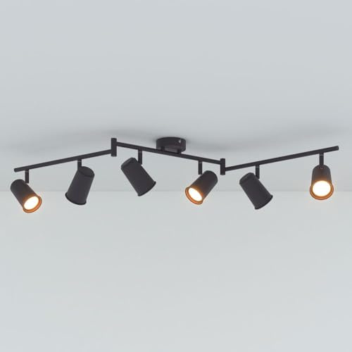 HOFTRONIC - Riga LED Deckenstrahler 6-Flammig - Schwarz - 6 Spots drehbar/schwenkbar - GU10 345 lm 4W 2700K Warmweiß - Deckenspot für Wohnzimmer, Küche, Flur - Deckenleuchte - Spotlampe (L1200mm)