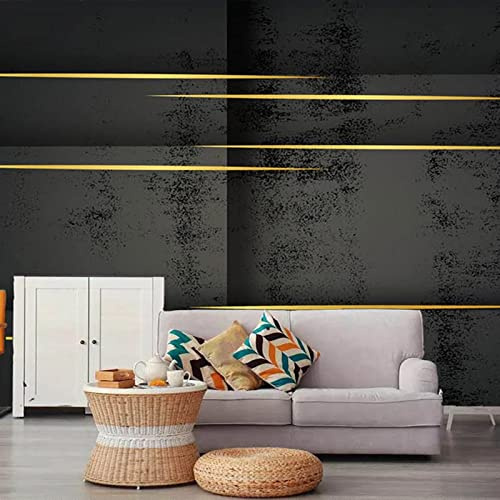 Photo Wallpaper Black Gold Stripe 118.2(W) X82.7(H) inch Wall Mural 3D Wall Art Modern Print Home Decoration Design Picture Bedroom Living Room