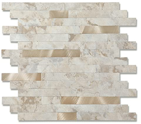 Yipscazo Peel and Stick Stone Metal Tile Backsplash, Stick on Tiles for Backsplash Kitchen, Bathroom, Laundry Room, Camper, Fireplace (12 X 12, 20 Sheets in Ecru)