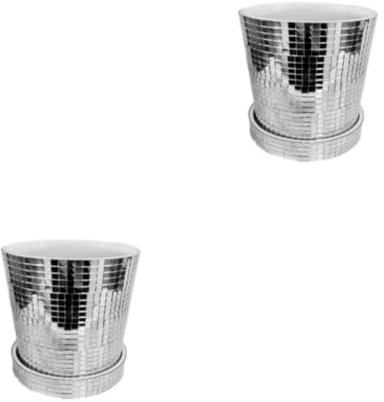 DSOUWEH 2 Satz von Keramik Spiegel Disco Kugel Vase – schöne Pflanzendekoration, spiegelglänzende Dekoration für den Alltag, Glas, 12,8 cm, 12.8 cm 2Satz
