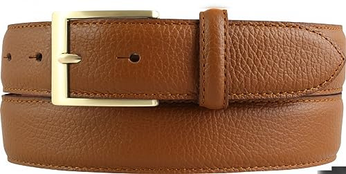 BELTINGER Italienischer Anzug-Gürtel, 35 mm breit, Herren, Anzuggürtel, Hosengürtel, strukturiertes Leder, Schließe Gold | Tabac 115cm
