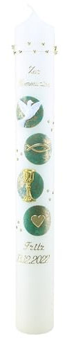 Cerziies® Kommunionkerze Fritz Junge oder Mädchen mit Name und Datum, individuell und handverziert 2210, Kerzengröße :ca. 30x6