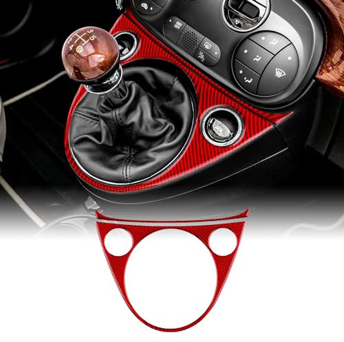 KUNGKIC Für Fiat 500 2011-2023 Abarth 595 2016-2023 Auto Mitte Konsole Dekoration Panel Schalthebel Gangschaltung innerer Rahmen Kohlefaser Aufkleber Zubehör Geschenk,Rot,Manuelles Getriebe