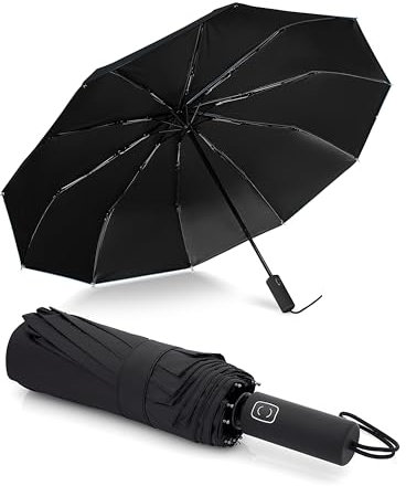 PourLand Regenschirm Taschenschirm Sturmfest Groß 10 Rippen Windsicherer Schirm Automatisch Kompakt 104cm Spannweite Winddicht Schnelltrocknend