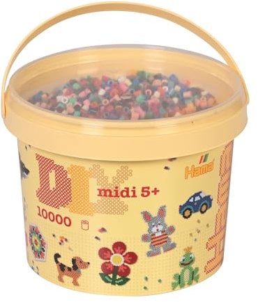 Hama Perlen 180-67 Bügelperlen im Eimer Nr. 180 mit ca. 10.000 bunten Midi Bastelperlen mit Durchmesser 5 mm in Volltonfarben Mix, Mehrfarbig, kreativer Bastelspaß für Groß und Klein
