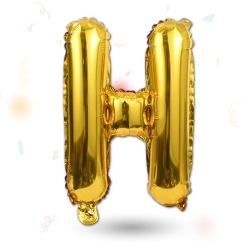 FUNXGO Folienballon Buchstaben gold H - Buchstaben Luftballon Klein H - ca. 40cm Nur Luftfüllung - Ideal für Geburtstag, Hochzeit & Party Deko - Ballon Buchstabe H gold
