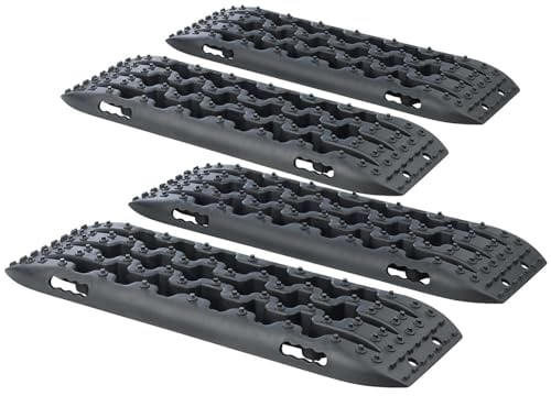 Lescars Sommerreifen: 4er-Set Reifen-Traktionsmatten, ultrastabile Nylonfaser, 90x31x6 cm (Rampen-Board Offroad, Bergeboard)