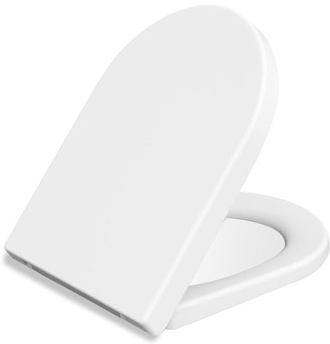 Mass Dynamic D-Shaped Toilet Seat - Soft Close Functionality with Dual-Button Quick Release for Effortless Cleaning - Adjustable Hinges with Top Fixings (White)