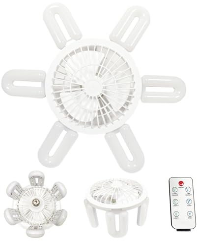 Ventilador De Techo - Bombilla De 4 Modos 6U 60W, Bombilla De Ventilador LED Ajustable De 360 grados | Ventilador Plegable 2 En 1 E27 Con Luces Y Control Remoto, Ventilador Para Garajes, Coci