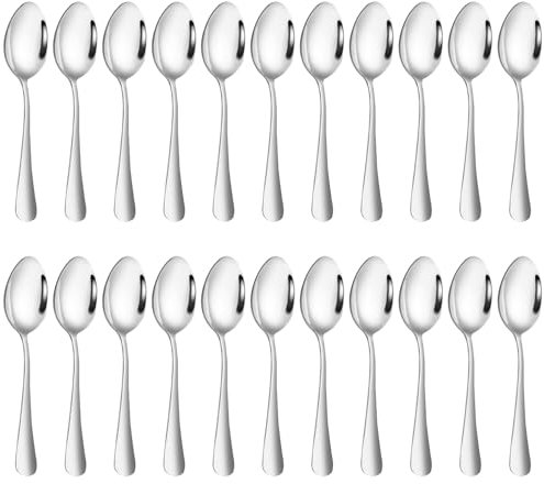 EXIN DEHCEN 24 Piezas Cucharas Soperas Cafe Postre Pequeñas de Postre Acero Inoxidable, 13.8 cm Cucharillas, Cuchara Postre de Sopa, Cucharitas Cafe Pequeñas Postre para Restaurantes Hogar Hotel