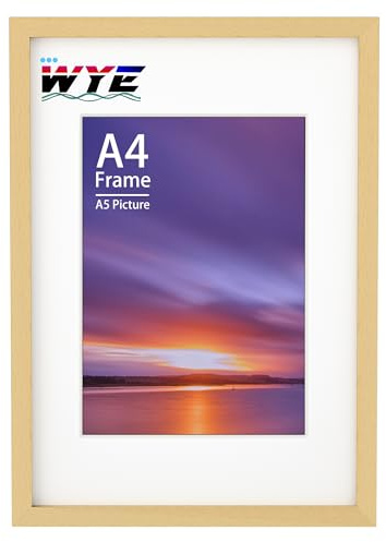 wyewye A4 Frame Wooden A4 Photo Frames with A5 Mount, A4 Picture Frames with Stand Tabletop or Wall Hanging, A4 Frame Poster Frame with Plexiglass Window, Natural Colour