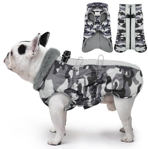 Katzinst Wintermantel Hund, Wasserbeständig Ärmellose Hund Wintermantel Schnee, Ärmellose Hundejacke mit Bauchschutz, Hundebekleidung Outfit für Mittlere Hunde, Dalmatiner, Border Collie, Grau, L